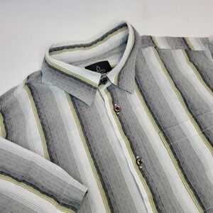 PrAna‎ Mens Medium Green Striped Short Sleeved Button Up Shirt